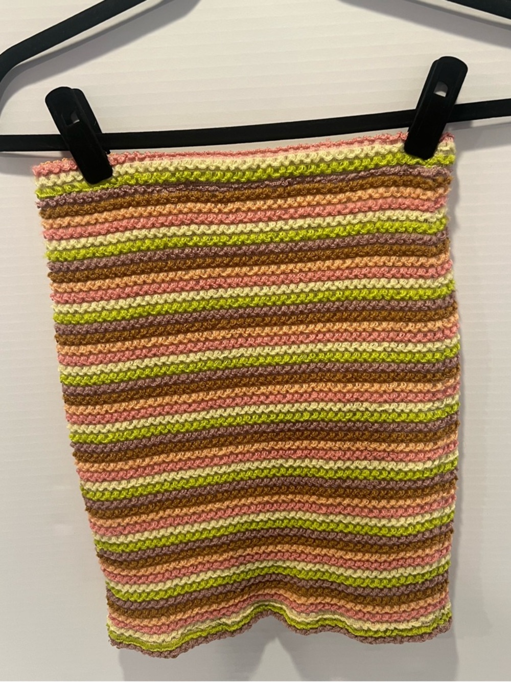 Blue Blush Pastel Striped Crochet Mini Tube Skirt - Size M (12" Waist), Preowned